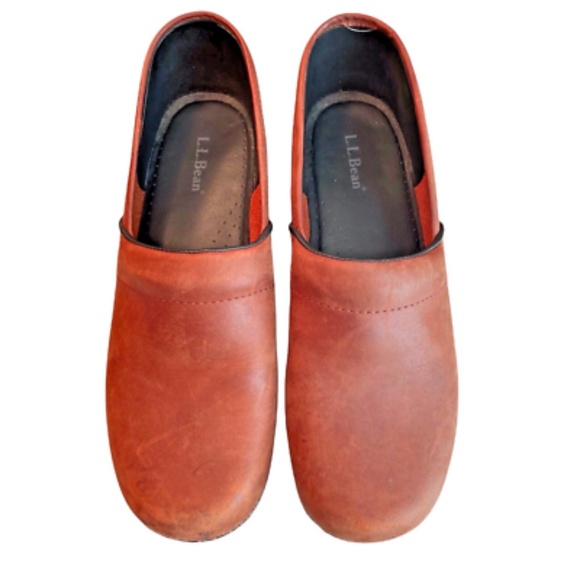 L.L. Bean Womens Brown Leather Comfort Clogs Size 9.5 Casual Slip On Shoes - Picture 2 of 9